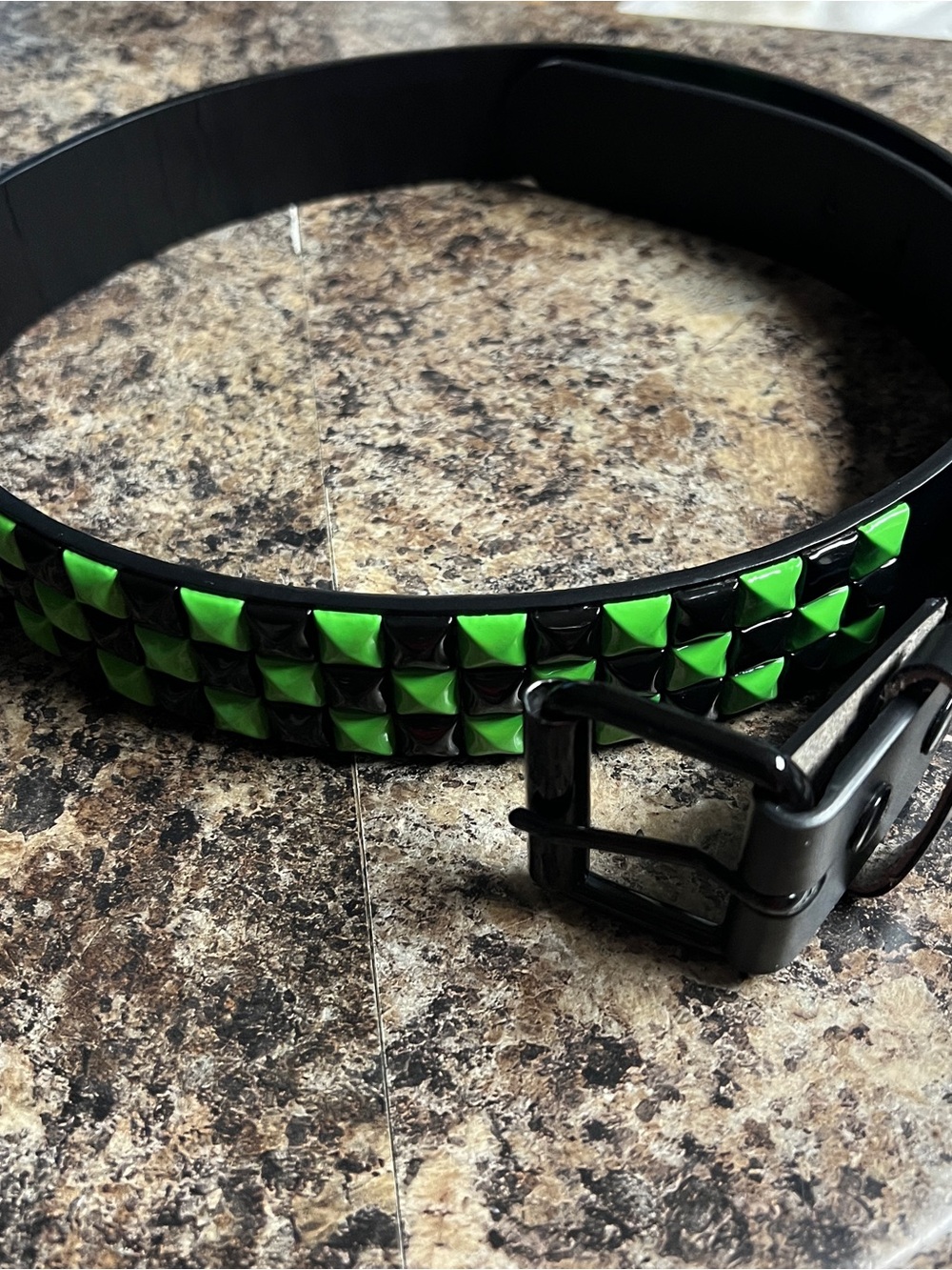 Hot Topic Black Men's Studded Belt with Neon Green Pyramid Studs